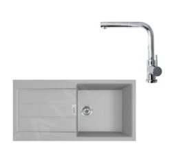 Franke Sets - Keukenset T77, Tectonite Spoelbak S2D 611-100 En Keukenkraan FN 0147.031, Grijs/chroom 143.0650.603