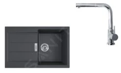 Franke Sets - Set T82, Tectonite Spoelbak S2D 611-78 En Keukenkraan FN 0147.031, Zwart/chroom 143.0618.715