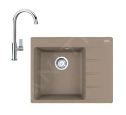 Franke Sets - Set G214, Fragraniet Spoelbak CNG 611-62 TL/2 En Keukenkraan FP 0408.031, Cashmere/chroom 114.0650.760